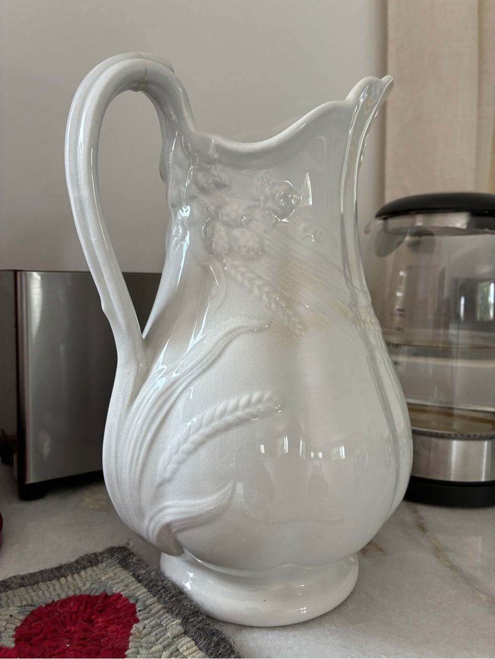 White English Ironstone Pitcher Wheat Relief Jug Alfred Meakin vase